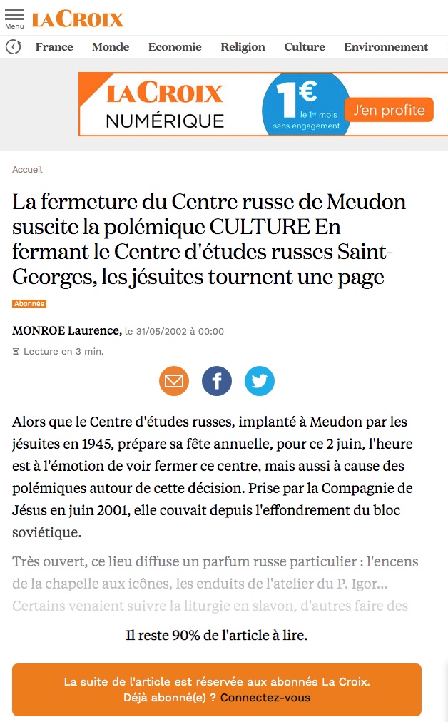 Page Internet. La fermeture du Centre russe de Meudon suscite la polémique CULTURE. 2002-05-31